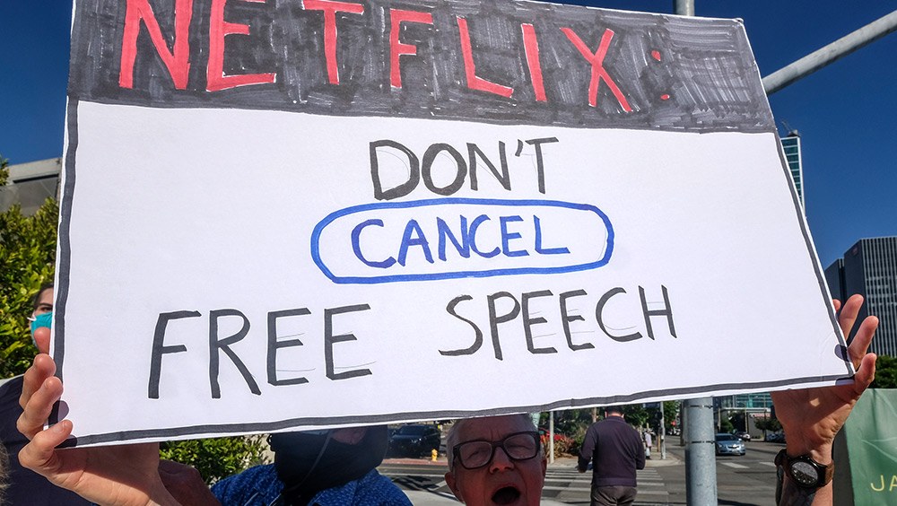 Dave Chappelle supporters protest outside Netflix offices