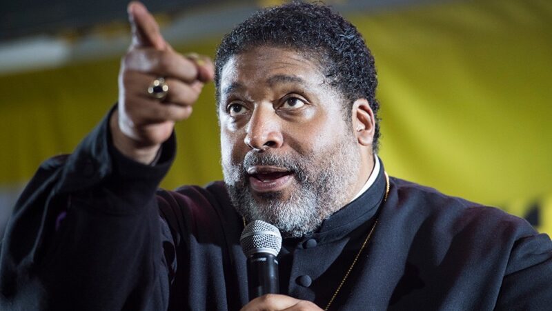 Rev. Dr. William J. Barber II is seen during the Poor People’s Moral Action Congress forum for presidential candidates at Trinity Washington University in 2019.