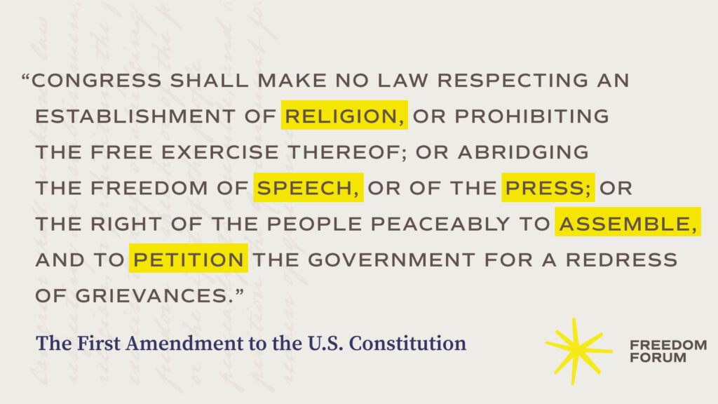 Graphic showing the 45 words of the First Amendment