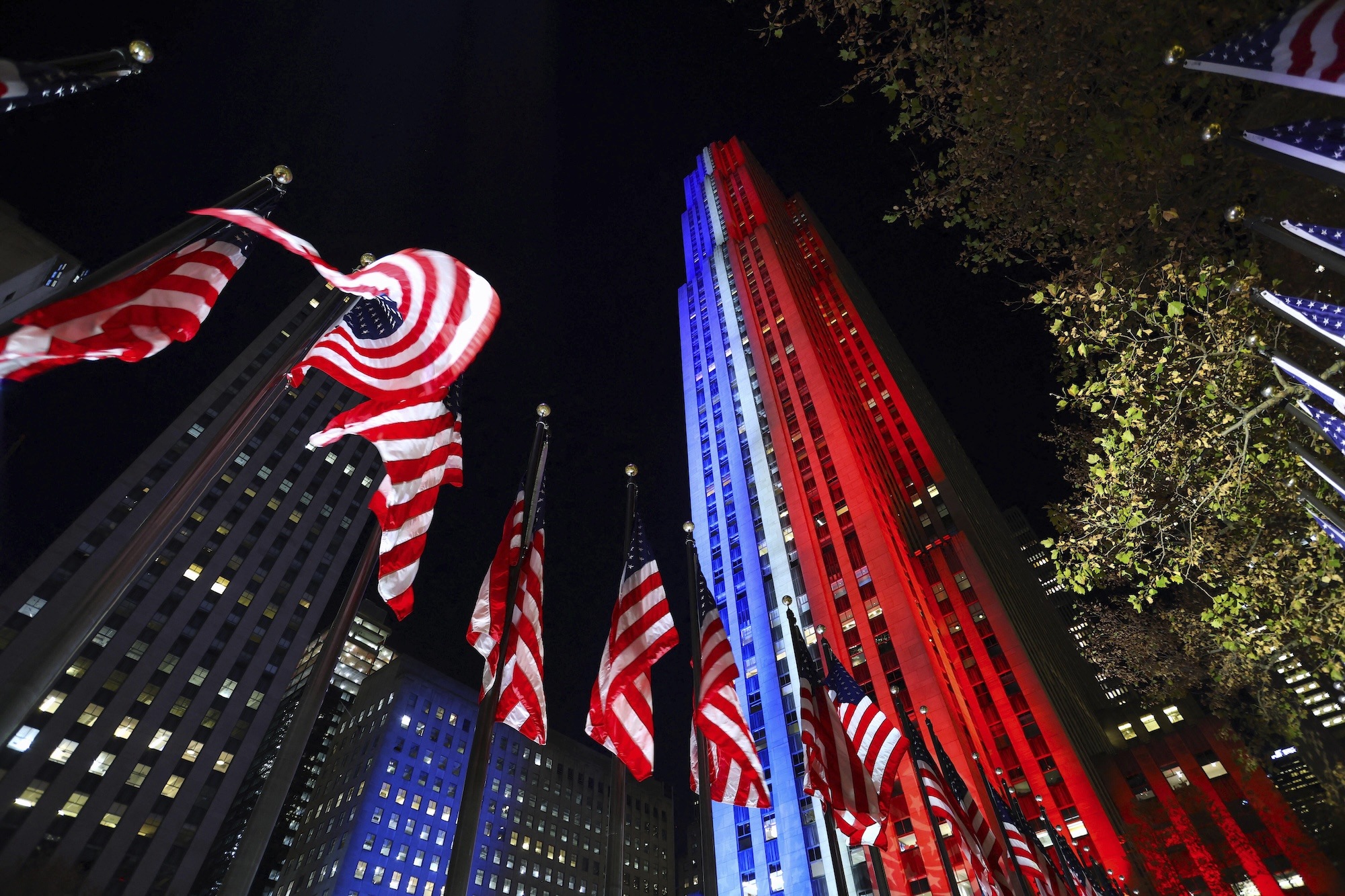 Atmosphere during 2024 Presidential Election night around Times Square and Rockefeller Center in New York City. Photo by Charles Guerin/Abaca/Sipa USA(Sipa via AP Images)