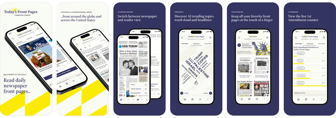 screenshots of the Today's Front Pages mobile app